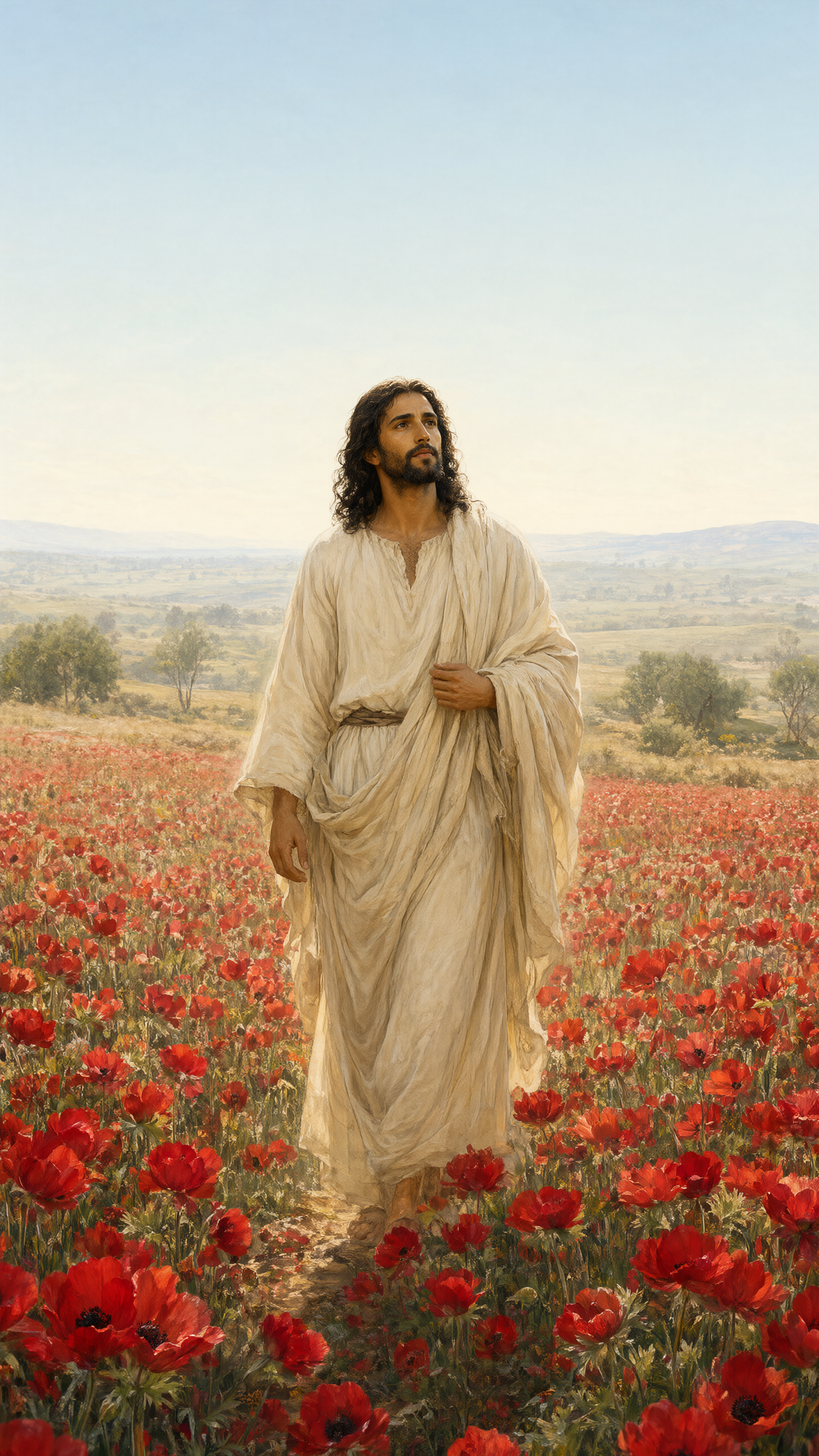 Red Anemones at His Feet