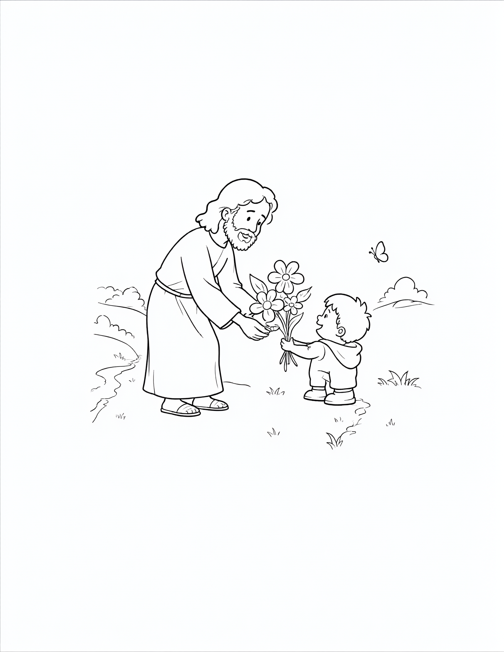 A Child Offers Jesus Flowers