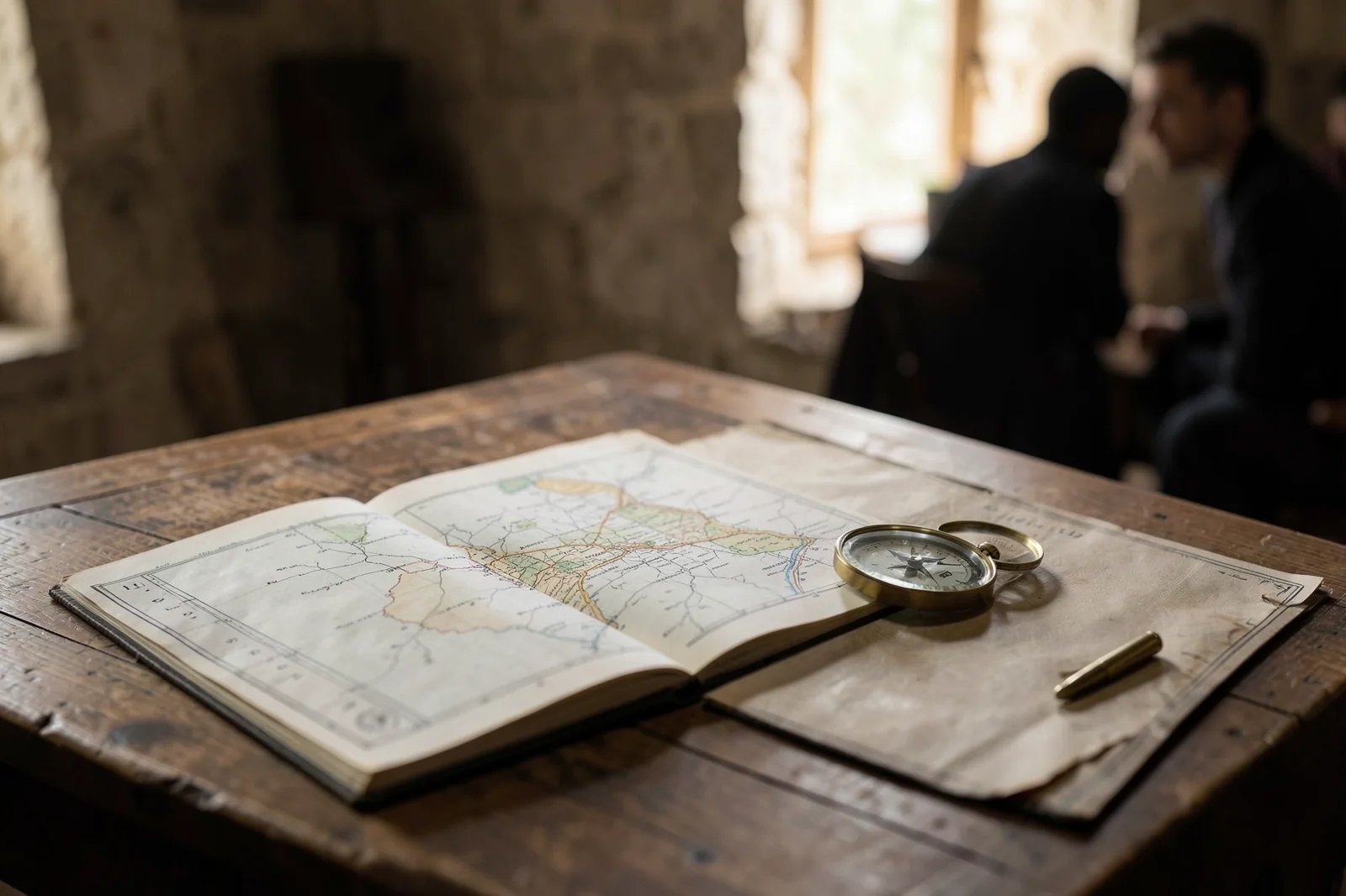 Map and Compass on a Desk