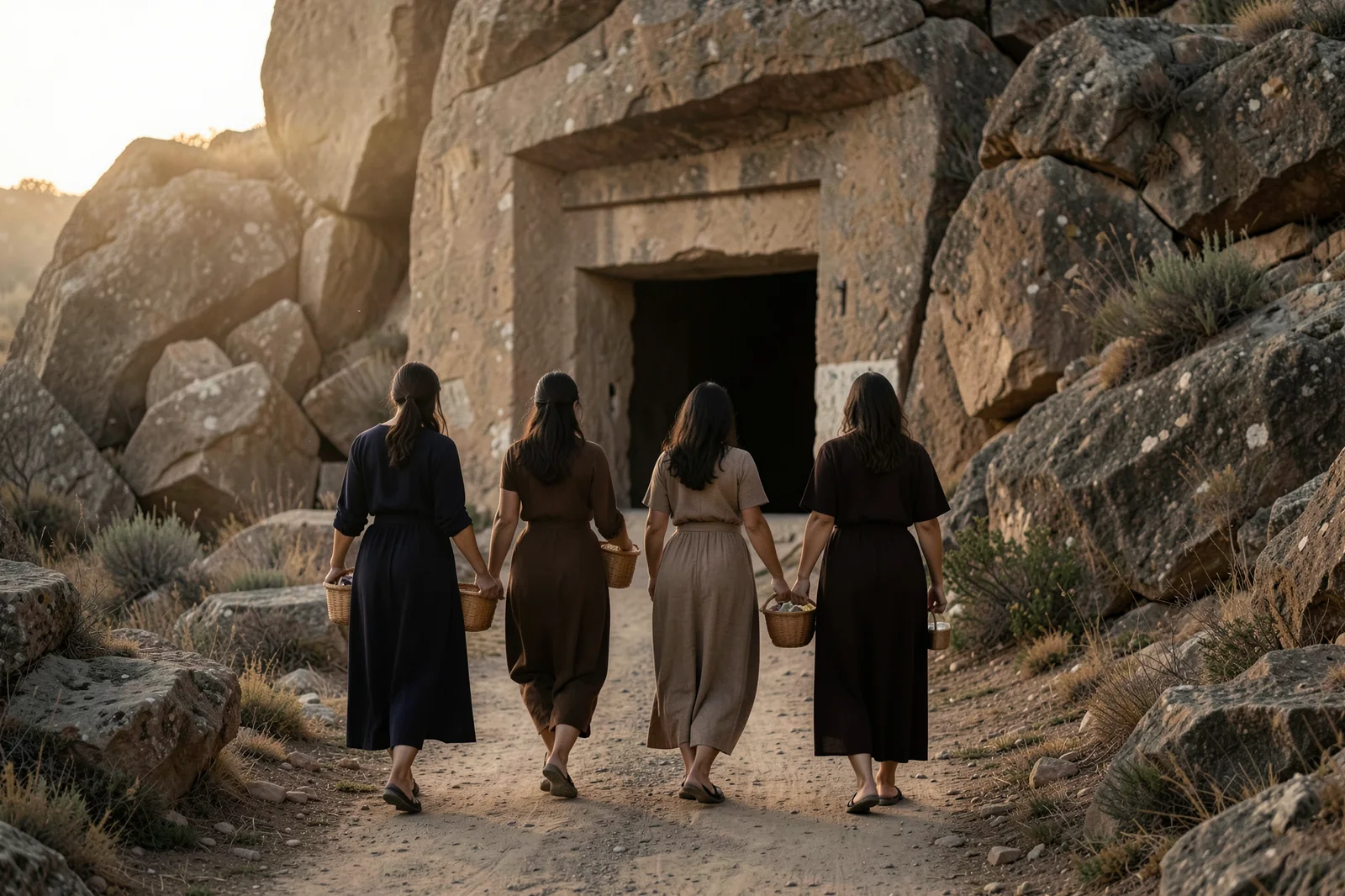 Donne che camminano verso la tomba